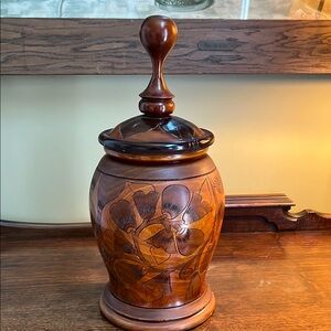 Handcarved vintage jar from Haiti